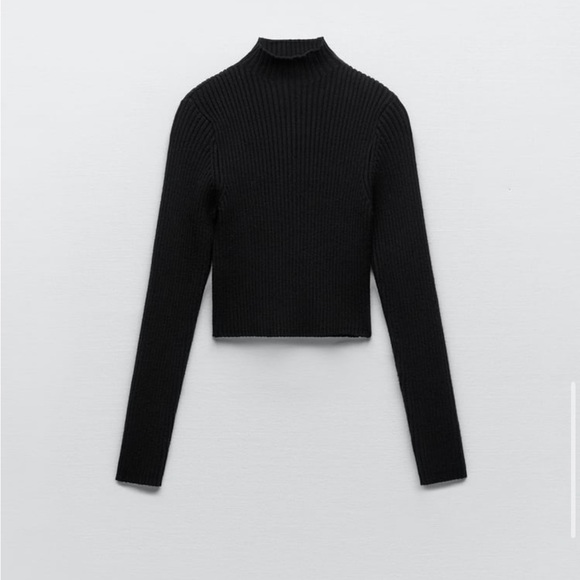 NWT- Zara Black Cropped Sweater High Collar - Picture 5 of 11